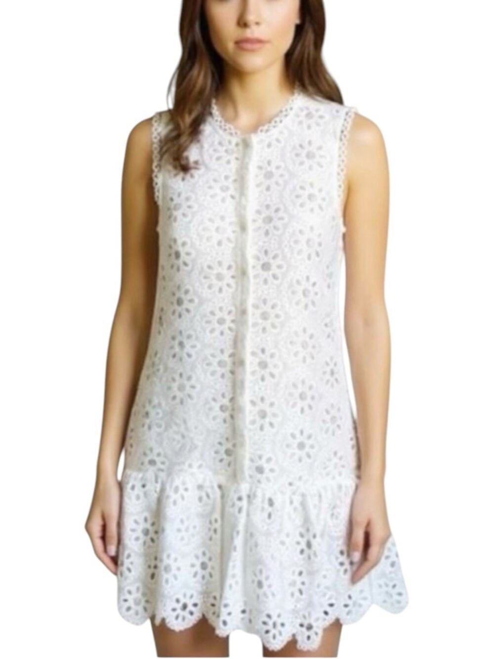 Trina Turk White Sleeveless Eyelet Tunic Mini Dress XL
